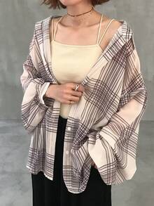 FRIFUL 女士条纹落肩长袖宽松休闲衬衫 - 米色 - 查看 1