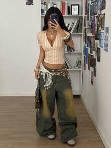 StreetHx Women's Casual V-Neck Fitted Striped Shirt - Yellow - View 5