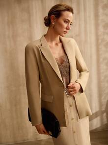 MOTF PREMIUM STRUCTURED LAPEL COLLAR BLAZER - Khaki - View 4