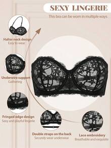 DesireSculpt 1件女士性感黑色蕾丝细肩带露背文胸 - 黑色 - 查看 8