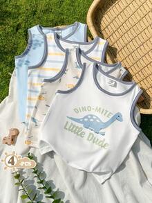 SHEIN Vintaside Kids Bộ 4 áo tank top trắng thoải mái cho bé trai và bé gái, kiểu dáng cổ điển, đa năng, phù hợp mặc hàng ngày, đi nghỉ mát, đi học, dự tiệc, mùa xuân/hè. - Nhiều màu - Xem 3