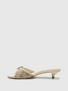 CUCCOO BIZCHIC صنادل نسائية بتصميم إبزيم للارتداء اليومي ذات كعب رفيع - أوف وايت - مشاهدة 5