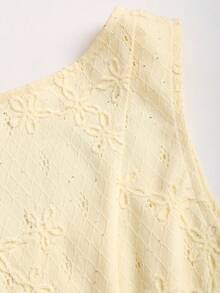 Sweetra 新款镂空串珠提花面料优雅通勤时尚船领荷叶边下摆黄色连衣裙，女款 - 黃色 - 查看 6