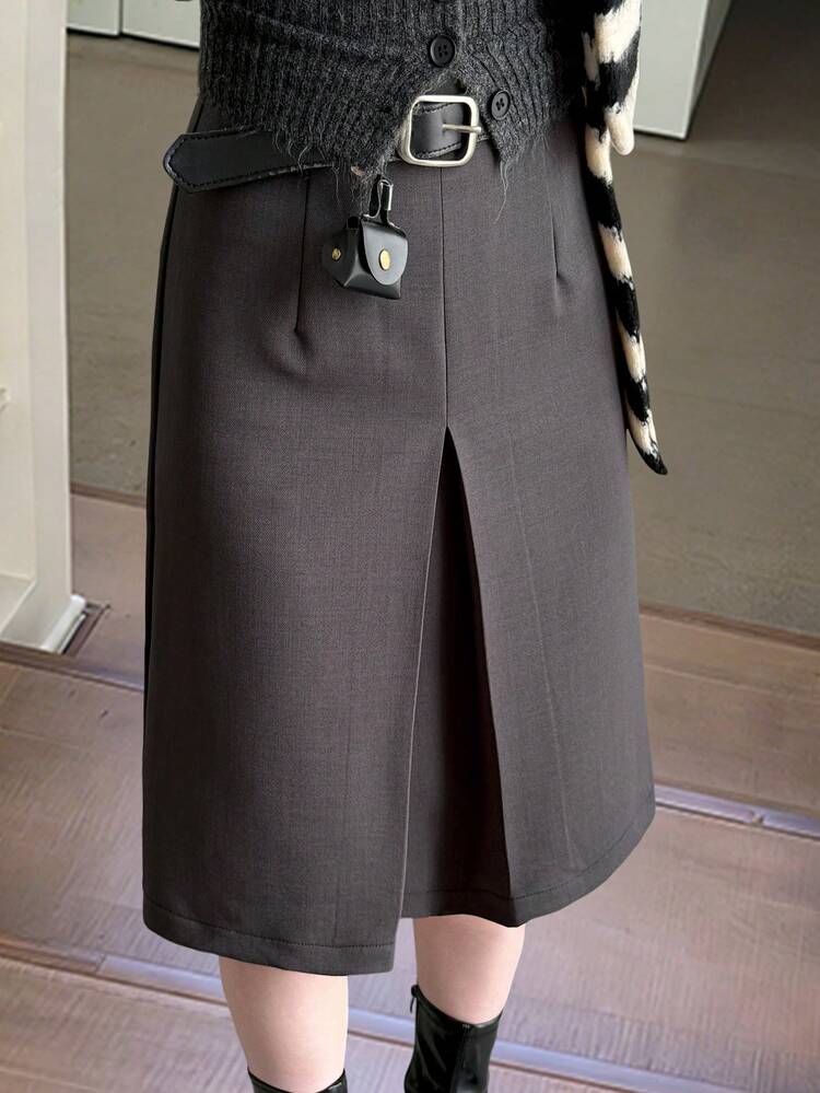 Women's Casual Commuter Solid Color Pleated Skirt, Autumn