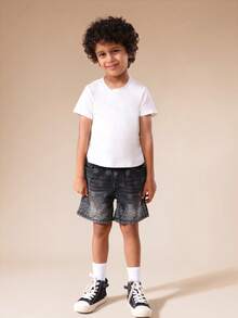 SUMWON Boys Paisley Print Denim Shorts With Ornate Mandala Design Summer Casual Jean Shorts For Kids Fashion Statement Piece - Black - View 3