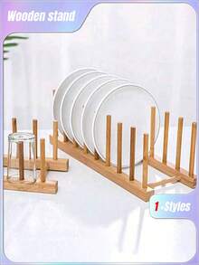 SHEIN 1pc Wooden Dish Storage Rack Daily Leisure Home Storage - log color - View 10