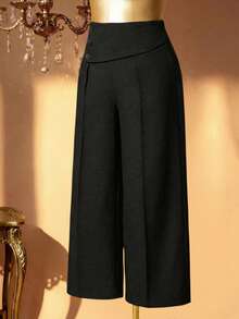 Rometta 大码女式优雅宽松阔腿西装裤 - 黑色 - 查看 2