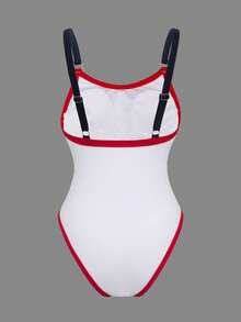 SHEIN Swim SPRTY 女士新款白色连体可调节肩带冲浪服，时尚简约休闲百搭沙滩派对度假性感畅销连体泳衣 - 白色 - 查看 8