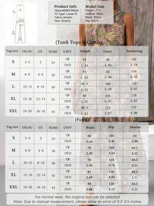 EMERY ROSE Bohemian Style Vintage Print Crew Neck Crop Top And Wide Leg Pants Women 2 Piece Set, Casual Vacation Beach Outfit - Multicolor - View 3