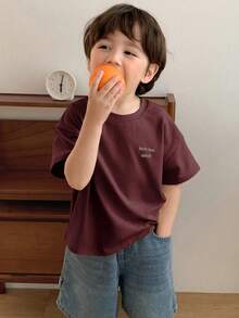 Hapijoa Áo thun tay ngắn cổ tròn dáng rộng in hình cây cọ thường ngày cho bé trai, mùa hè - Màu Đỏ Sâu - Xem 4