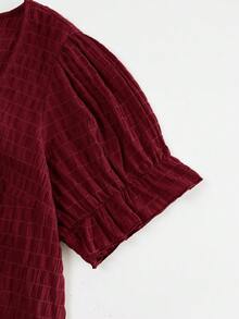 SHEIN VCAY Plus Size Plain Simple Short Sleeve Shirt - Red - View 4