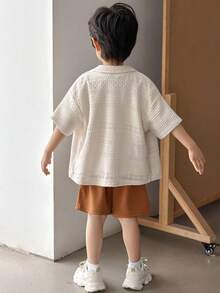 Young Boy Casual Sports Retro Textured Collared Shirt,Summer Back To School Season,Suitable For Birthday Party,Banquet,Performance,Wedding,Baptism - White - View 2