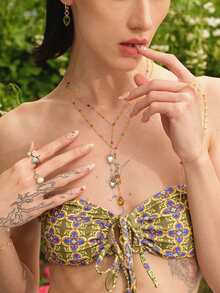 Glisma 女士时尚锆石吊坠耳环，适合日常佩戴，搭配各种服饰，复古韵味，金属质感，宝石镶嵌，送给妈妈/女士/女孩/母亲，高端、复古、优雅 - 綠色 - 查看 3