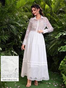 Lacomfia Women's French Casual Loose Lace Embroidery Patchwork White Skirt - White - View 7