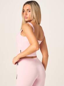 Missguided x Playboy Square Neck Metal Detail Cami Tank Top With Adjustable Straps Sleeveless Fitted Crop Length Summer Fashion Essential - Baby Pink - View 2