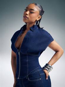 Denimoi Women's Casual Versatile Everyday Wear Denim Jacket - Dark Wash - View 1