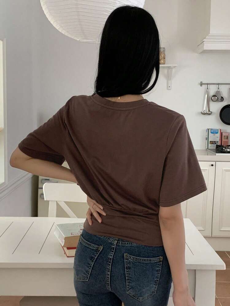 Women's Loose Casual Vacation Letter Print 2 In 1 Round Neck T-Shirt, Spring/Summer