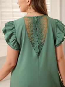 EMERY ROSE 大码女式春夏休闲双层短袖刺绣拼接绿色连衣裙 - 薄荷綠 - 查看 1