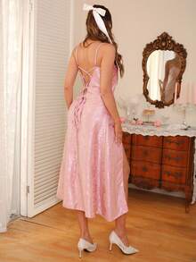 Crystal Vow 两件套丝滑柔软无钢圈性感睡衣套装，粉色 - 粉色 - 查看 2