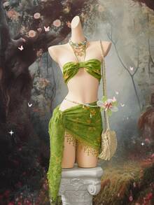 EgrlEra Women's Spaghetti Strap Halter Top + Mini Skirt 2 Pieces Set, Fashionable Summer Outfit Green Two Piece Fairy Outfit Goddess Outfit Green Clothes Women Dance Costume - Green - View 2