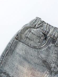 ROMWE MEN Street Life Quần jean denim ống loe rộng, in họa tiết cổ điển, màu bạc cho thiếu niên nam - Màu xanh lam - Xem 4