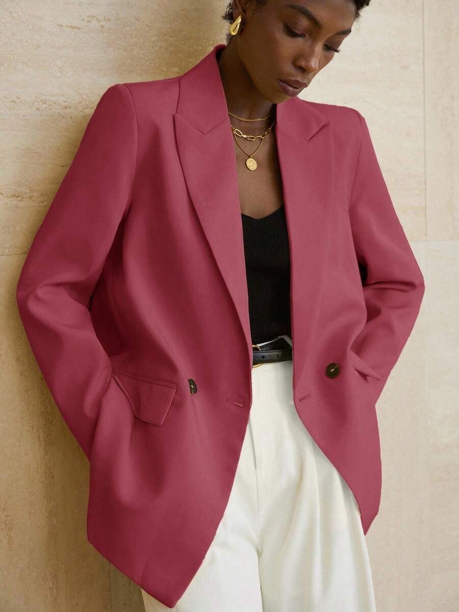 Aveloria Modichic Women's Business Style Solid Color Double-Breasted Blazer Jacket For Commuting, Autumn - Red - View 1
