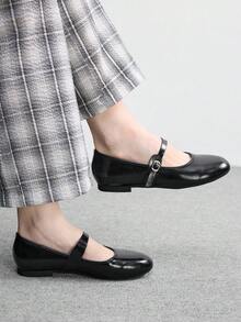 CUCCOO BIZCHIC Black Round Toe Mary Jane Shoes, Minimalist Retro High-End Strap Shoes Spring Shoes - Black - View 1