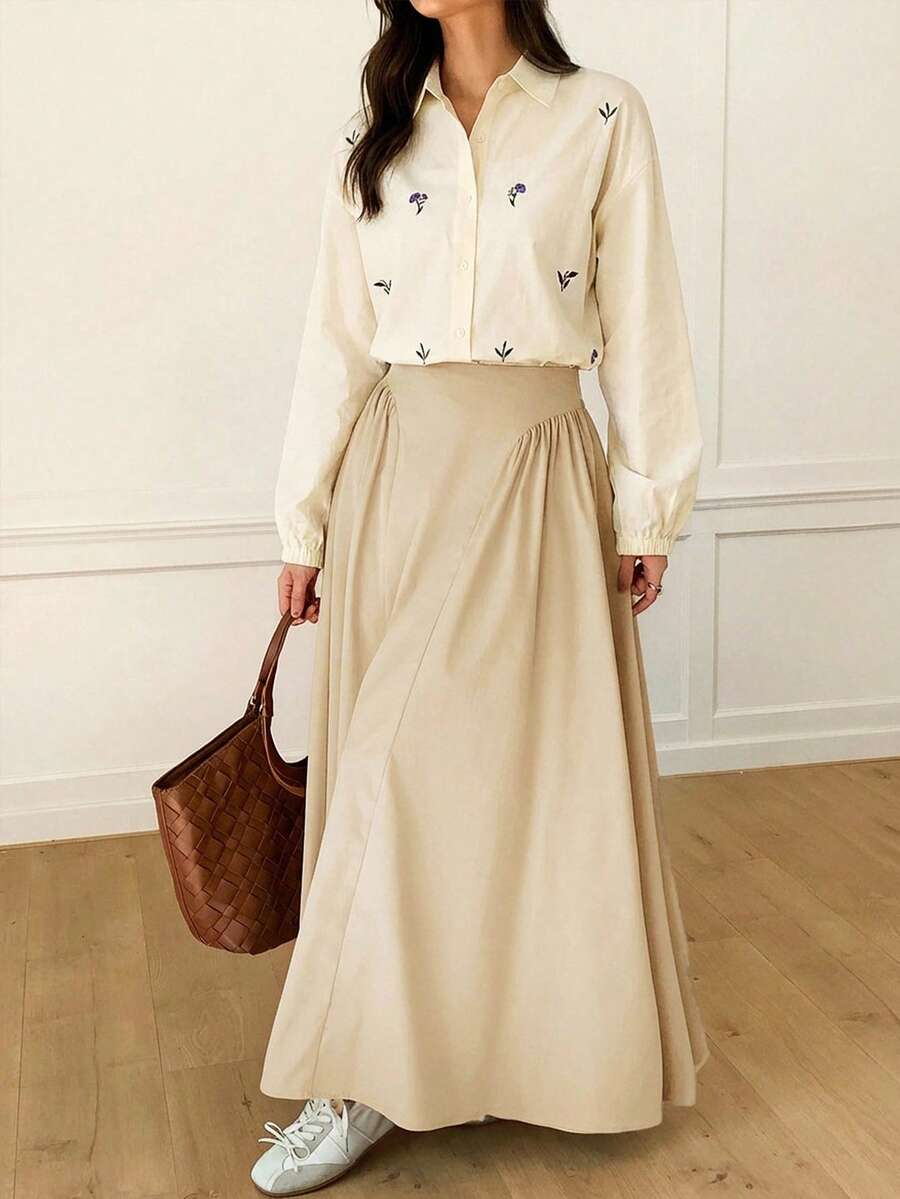 Mulvari 女士纯色高腰百褶优雅职业半身裙