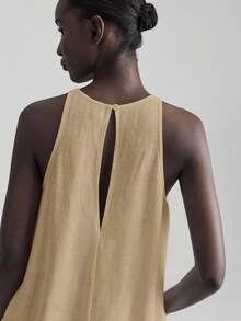 Ontre 2026春夏音乐节、演唱会、乡村音乐节、女性音乐表演、2025新款、舒适休闲圆领镂空无袖亚麻女士背心、四季皆宜的日常百搭单品、海滩度假波西米亚风 - 卡其色 - 查看 6