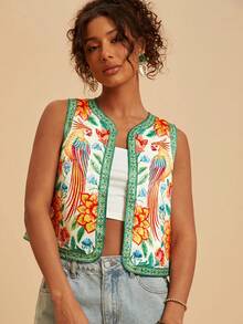 Travachic Tropical Print Casual Summer Tank Top - Green - View 4