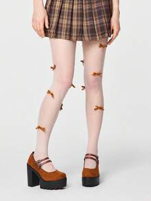 ROMWE Fairycore Women Pumps - Brown cloth surface + double bag. - View 2