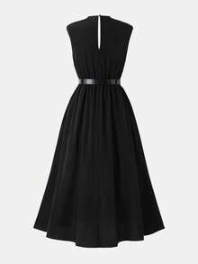 SHEIN Firerie Kids 女童纯色圆领休闲连衣裙 - 黑色 - 查看 4