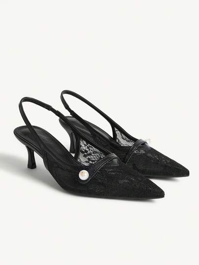 CUCCOO CHICEST أحذية نسائية ذات كعب عالي بطرف مدبب، من الدانتيل الأسود والشبك والخرز، أنيقة وأنثوية مناسبة للتنانير والمناسبات اليومية والحفلات، أحذية ذات كعب عالي للنساء بعد الرفع فارغة