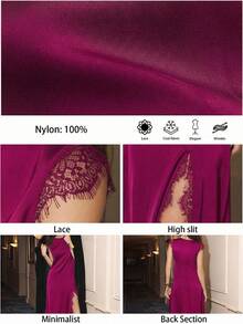 Maija 2026 Women's Lace Patchwork Cap Sleeve Round Neck Black High Slit Dress, Suitable For Autumn/Winter Party, Halloween, Christmas, Spring Break Split Thigh Dress Purple Dress Lace Detail Dress Sexy Date Night Dress  St Patrick's Day Women Easter Summer Outfits Easter Dress Women Party Top Beach Dress Summer Holiday Outfits Each Vacation Outfits For Women  Summer Outfit For Women Going Out Outfits Graduation Graduation Outfit  Casual Dresses  Casual Blouses For Women - Red Violet - View 5