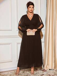Cravure Đầm dài tay cổ chữ V thanh lịch, phù hợp cho cả đi làm và dự tiệc, chất liệu thoải mái, đa năng, thích hợp cho mùa xuân, hè và thu, có size lớn. - Cà phê nâu - Xem 1