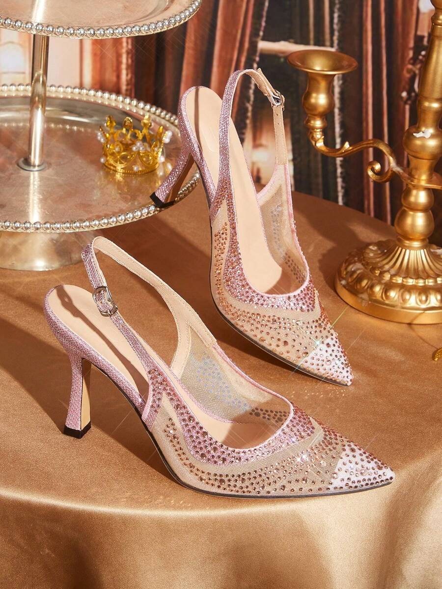 CUCCOO TILAWA 优雅女士尖头搭扣细高跟鞋 - 时尚性感水钻网眼透气别致百搭女士高跟鞋 - 适合婚礼、晚宴、派对和舞会 - 粉色 - 查看 1