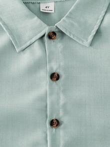 SHEIN Explorewe 男童休闲纯色短袖衬衫短裤套装（2件套），适合日常休闲、度假、运动、上学、户外活动、夏季穿着。 - 綠色 - 查看 8