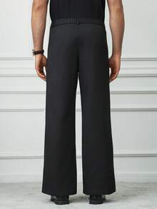 HUEFORM Men's Black Casual Pleated Slant Pocket Wide Leg Pants - Black - View 2