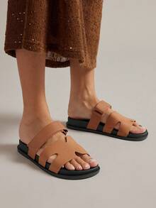 SHUZIA Sandal đế cao kép có quai ngang hình chữ H dành cho nữ. - màu nâu - Xem 4