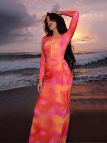 Swim Shayni Women's Bohemian Tie Dye Print Jumpsuit + Pants + Maxi Dress Beach Vacation Swimsuit, Summer - Multicolor - View 3