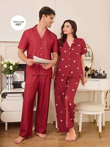 SHEIN Conjunto de pijama de pantalón y camisa de manga corta con estampado de rayas para hombre - Burdeos - Ver 7