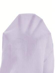 Tween Girl Basic Casual Spring/Summer Knit Round Neck Fitted Butterfly Applique Dress - Mauve Purple - View 6
