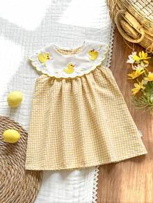 Vintaside Kids Đầm không tay màu vàng họa tiết thường ngày cho bé gái, thích hợp cho các buổi đi chơi, mặc hàng ngày, gặp gỡ bạn bè, tiệc sinh nhật, ngày Valentine. - Màu vàng - Xem 4