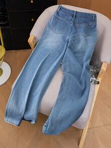 GlowEve Casual Washed Ditsy Floral Embroidered Wide-Leg Jeans - Blue - View 2