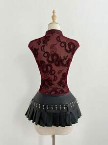 Elamini Top de camisola elegante de encaje para mujer - Burdeos - Ver 2