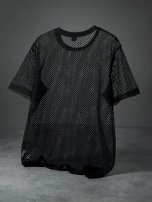 PAVTROS Men T-Shirts Fit Crew Neck Short Sleeve Sexy Fashion Men Summer Mesh Top Tee - Black - View 2