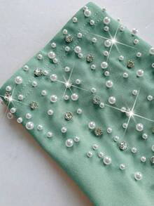 Viva Relle Abito da donna elegante e glamour con mantella in chiffon con decorazioni di strass sulla spalla obliqua, stile sirena, adatto per il Capodanno e San Valentino, taglie comode - Verde - Visualizzare 8