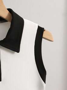 Squishy Teens' Casual Contrast Color Collar & Cuff Tank Top - White - View 3