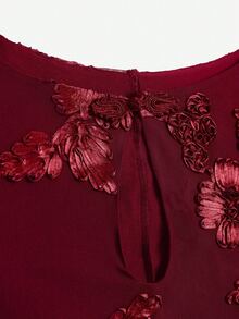 EastFlair 女士优雅花卉刺绣网纱连衣裙 - 酒紅色 - 查看 11