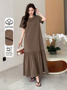 DAZY Loose Business Casual Style Fashion Office Wear T-Shirt Dress For Women, Spring/Summer Maxi Dress Sundress - Purple - View 1